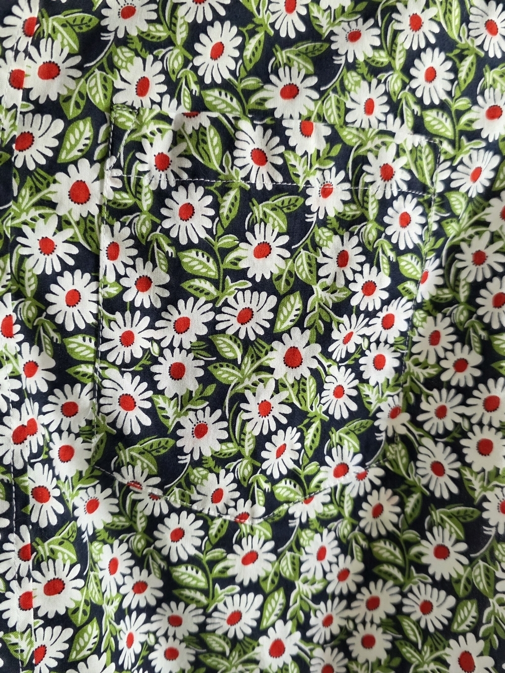 J. Crew Black Short-Sleeve Button-Up with White Daisies and Red Centers - Picture 3 of 3